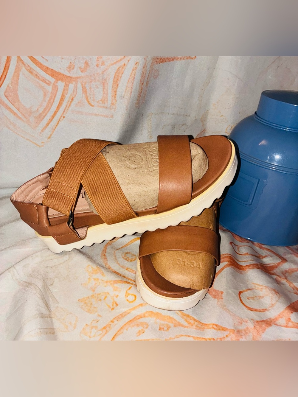 Dream Pairs Tan Platform Criss Cross Stretchy Top Sandals